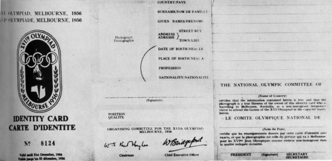 identitycard olympic games 1956 melbourne