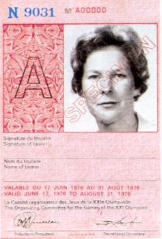 identitycard olympic games 1976 Montreal