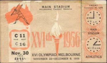 ticket olympic games 1956 melbourne