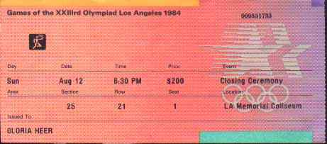 ticket olympic games 1984 los angeles